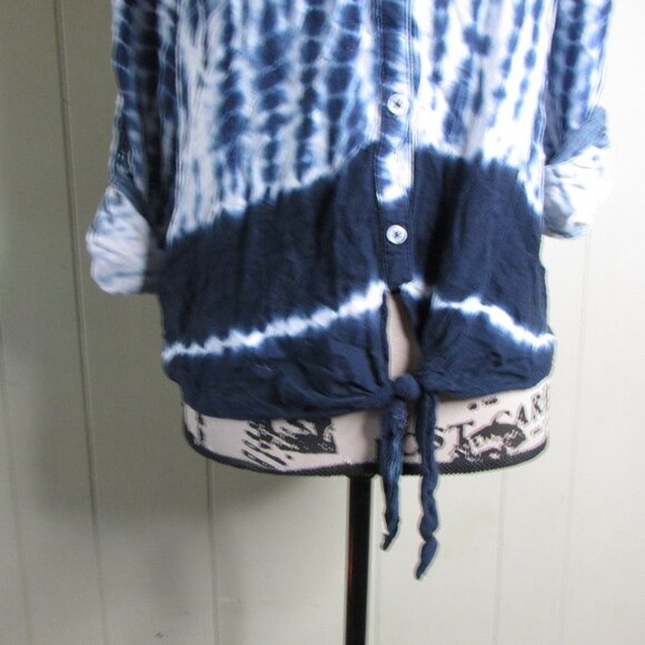Philosophy Blouse S Tie Dye Blue White Roll Cuff Sleeve - Picture 4 of 16